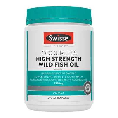 Swisse Ultiboost Odourless High Strength Wild Fish Oil Odourless 1500mg 400 Capsules